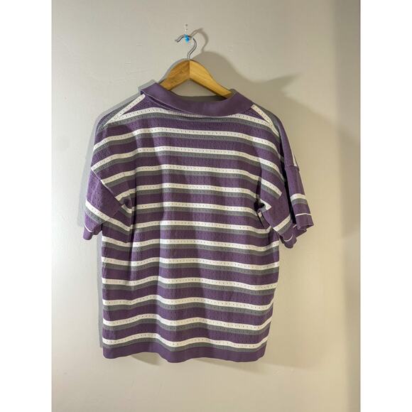 Vtg Style Striped Knit Matching Set | Purple Perforated Polo & Shorts (Size M) - Picture 4 of 6
